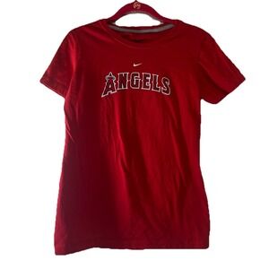 Womens MLB‎ Los Angeles Angels Nike Red Scoop Neck  T shirt Size L Slim Fit